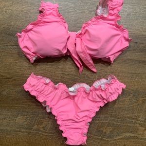 Pink ruffle bikini